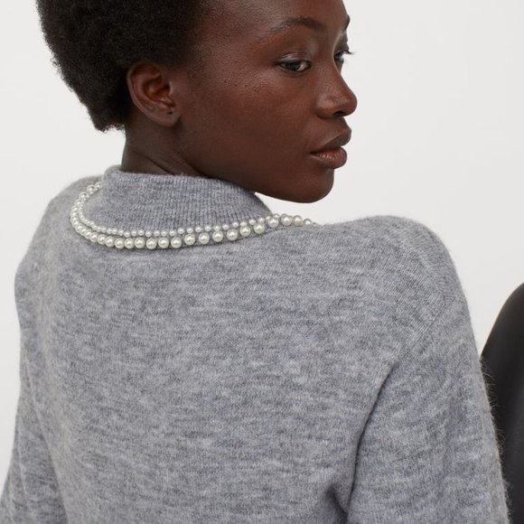 Hm Gray Sweater Collared Pearl Pullover 